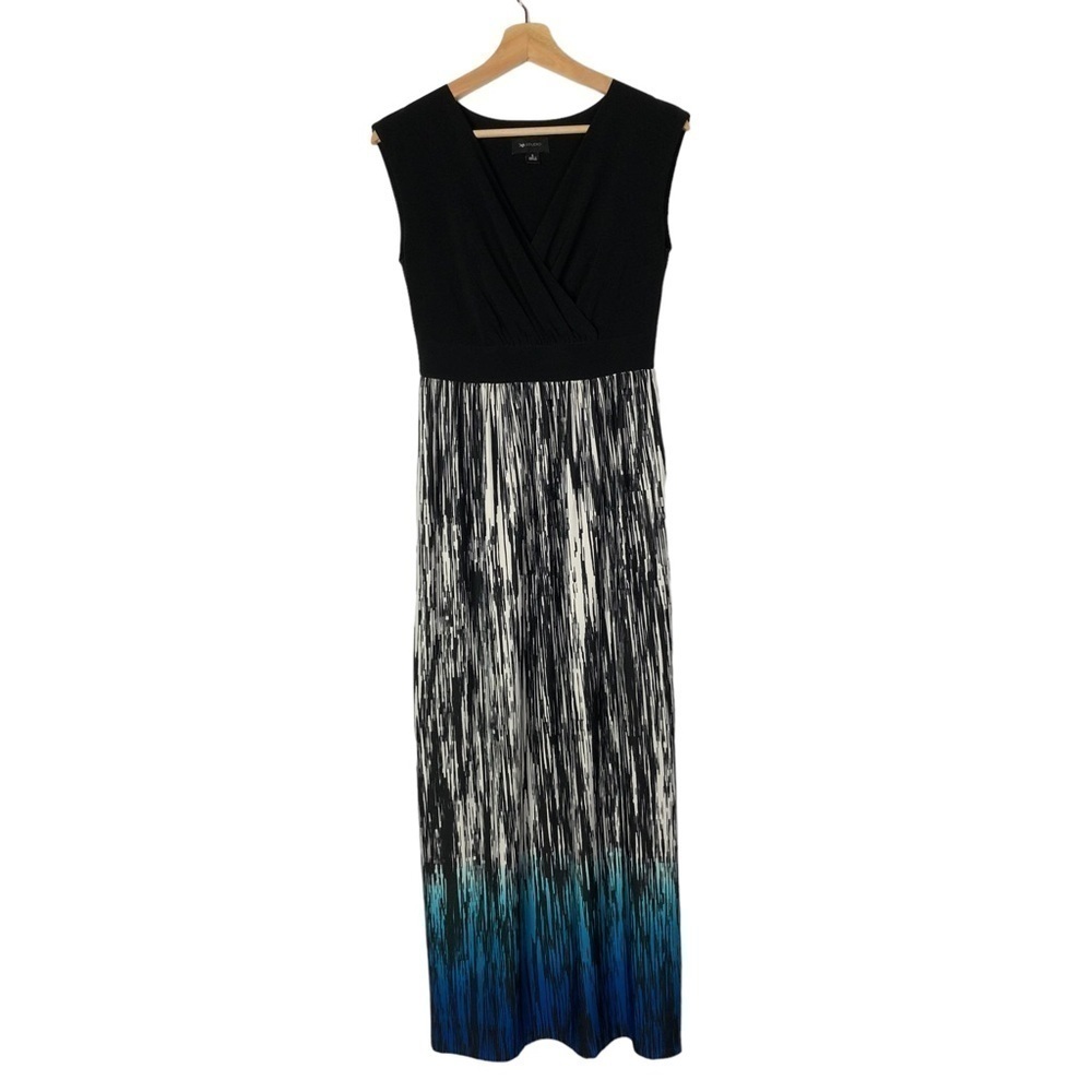 AB Studio Black Wrap Bust Black Blue Ombre Maxi Dress S‎